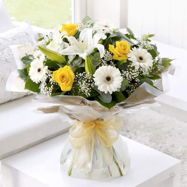 Yellow rose, lily and gerbera bouquet by Whoops a Daisy